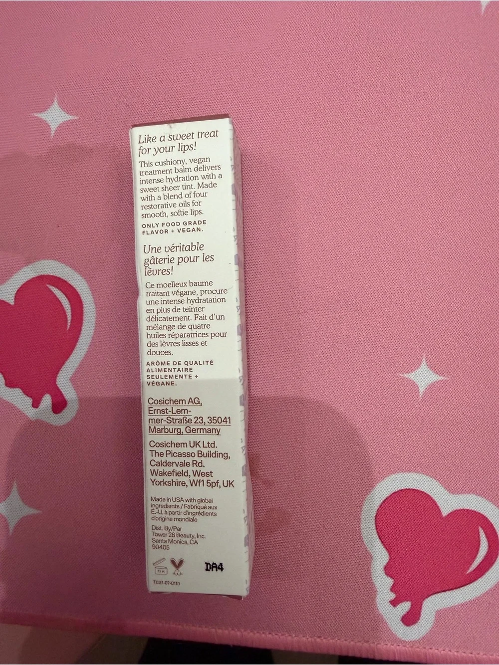 Makeup product with ingredients list